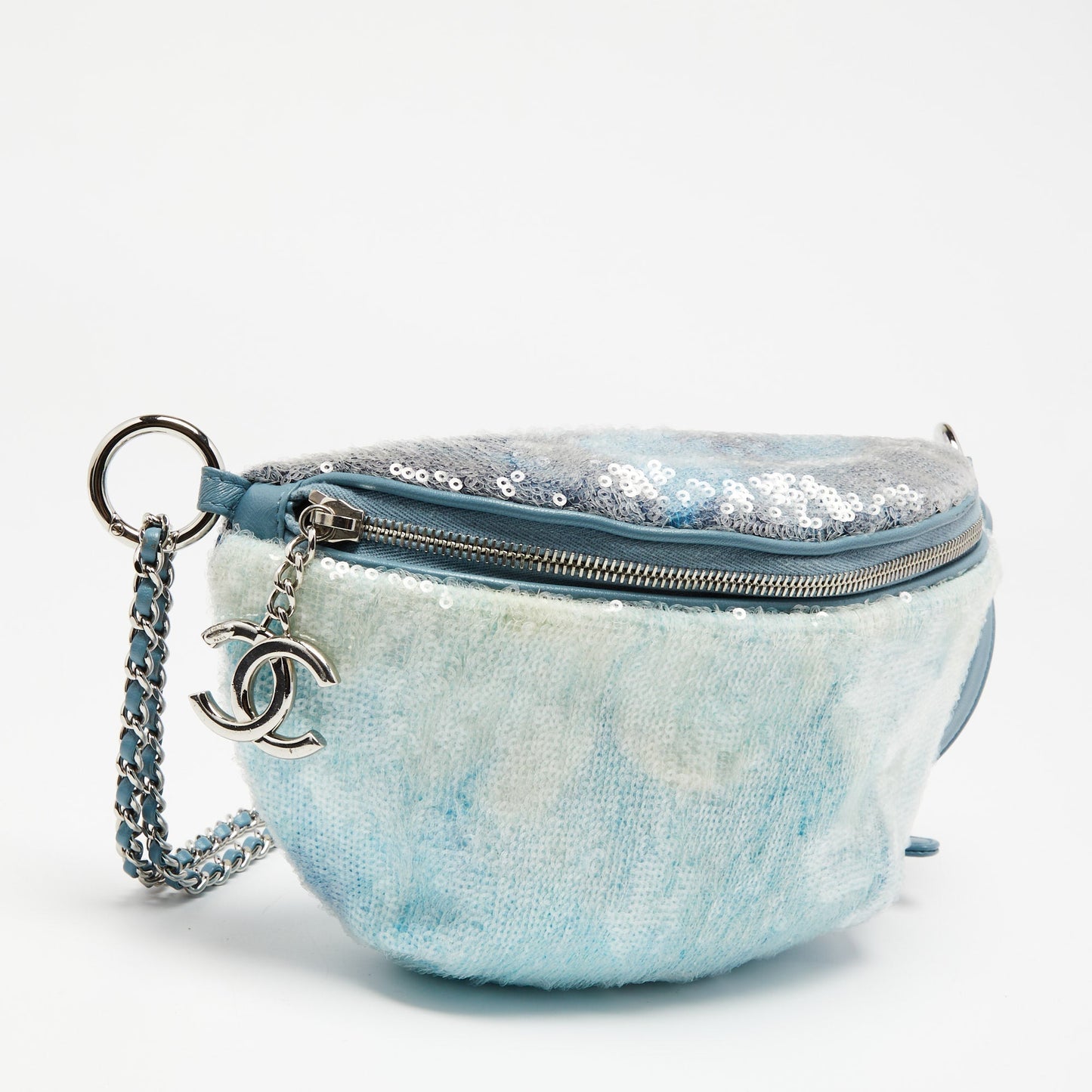 Chanel Light Blue Sequins Waterfall Belt Bag