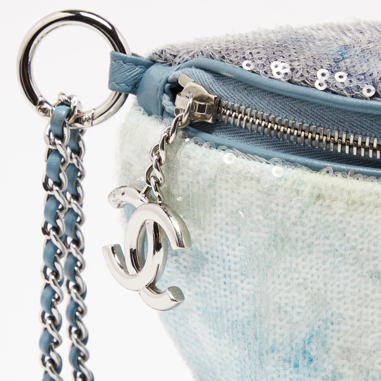 Chanel Light Blue Sequins Waterfall Belt Bag