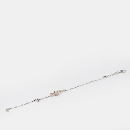 DIOR Silver Tone Crystal Studded Rose Chain Necklace