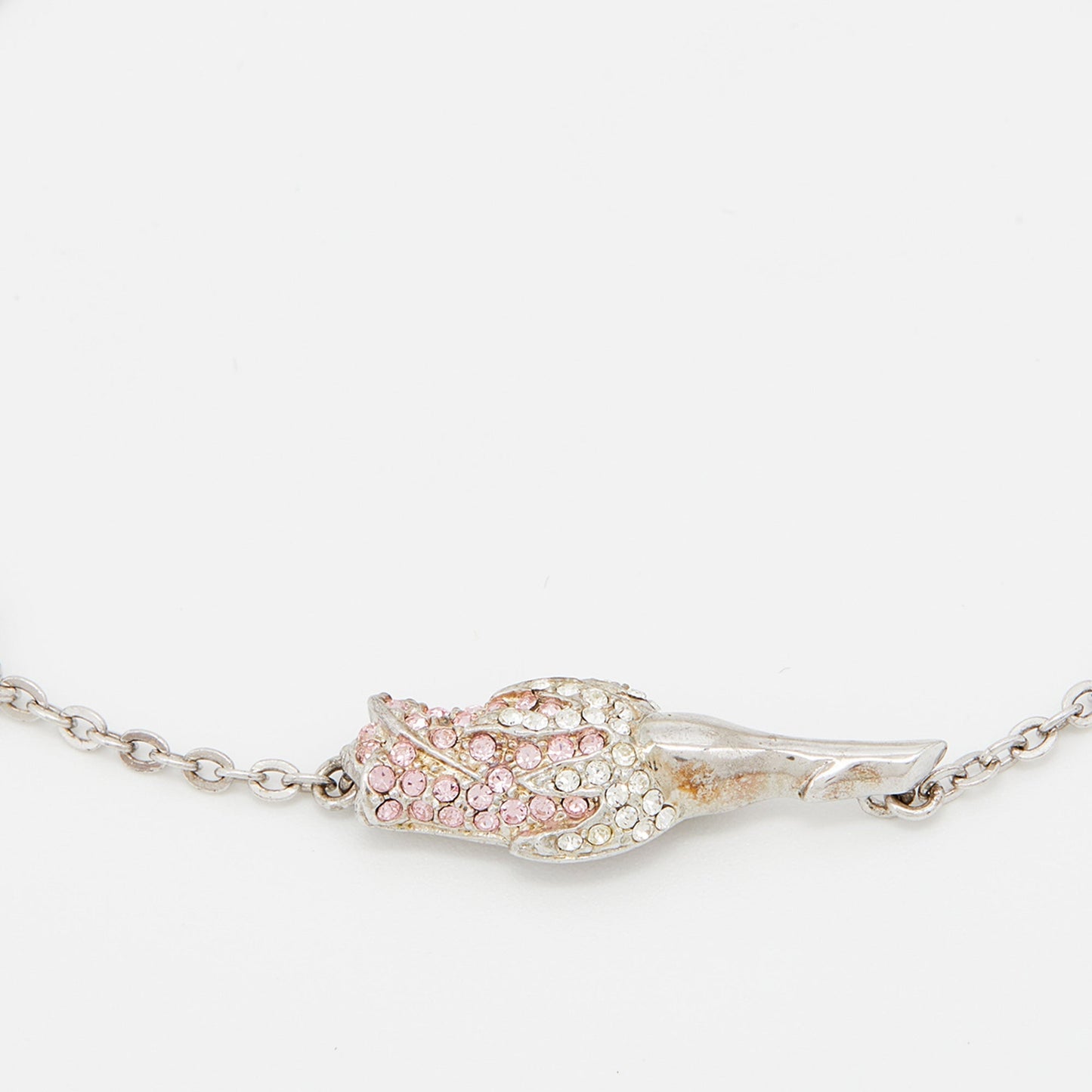 DIOR Silver Tone Crystal Studded Rose Chain Necklace