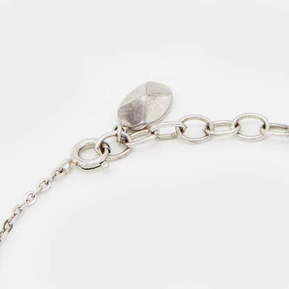 DIOR Silver Tone Crystal Studded Rose Chain Necklace