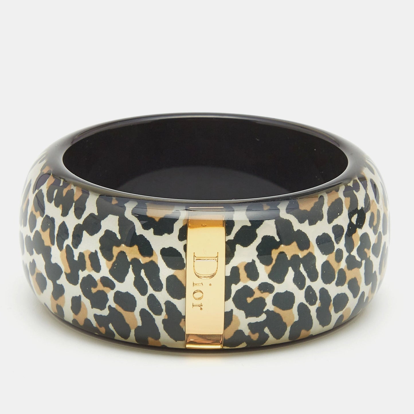 DIOR Black Resin Acrylic Leopard Printed Bangle Bracelet