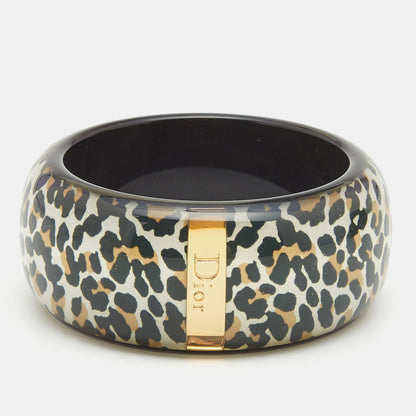 DIOR Black Resin Acrylic Leopard Printed Bangle Bracelet