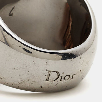 DIOR Resin Crystal Beads Silver Tone Ring Size 55