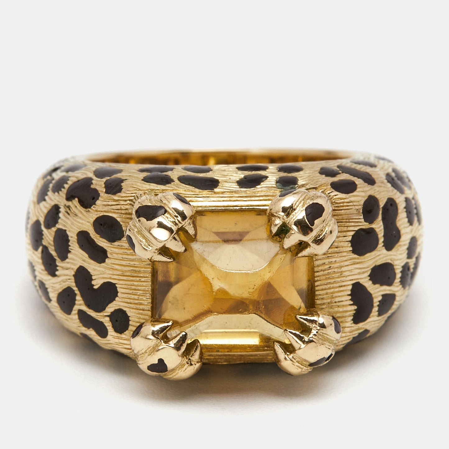 DIOR Leopard Citrine Lacquer 18k Yellow Gold Ring Size 52