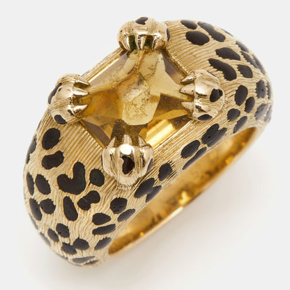 DIOR Leopard Citrine Lacquer 18k Yellow Gold Ring Size 52