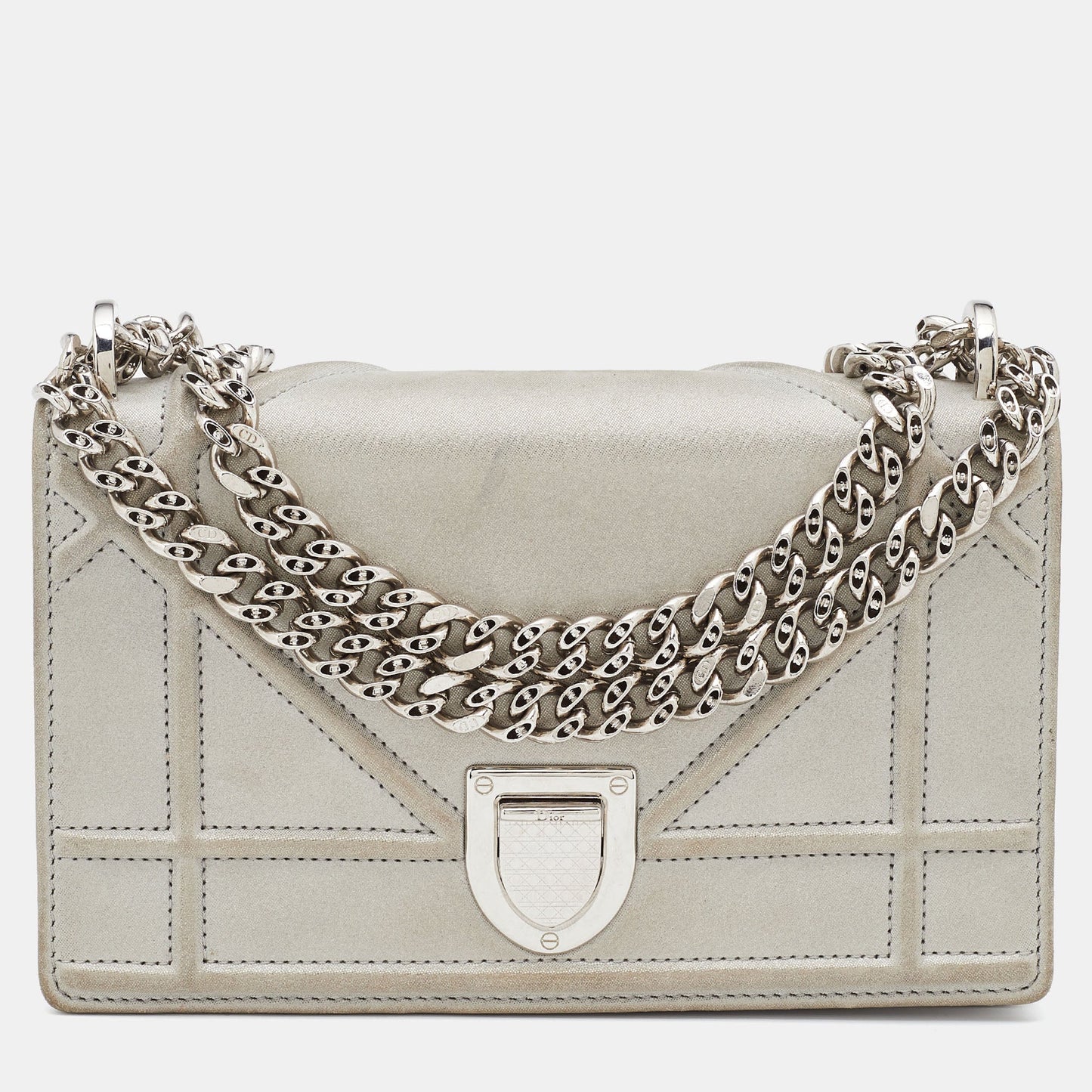 DIOR Grey Shimmering Leather Mini ama Crossbody Bag