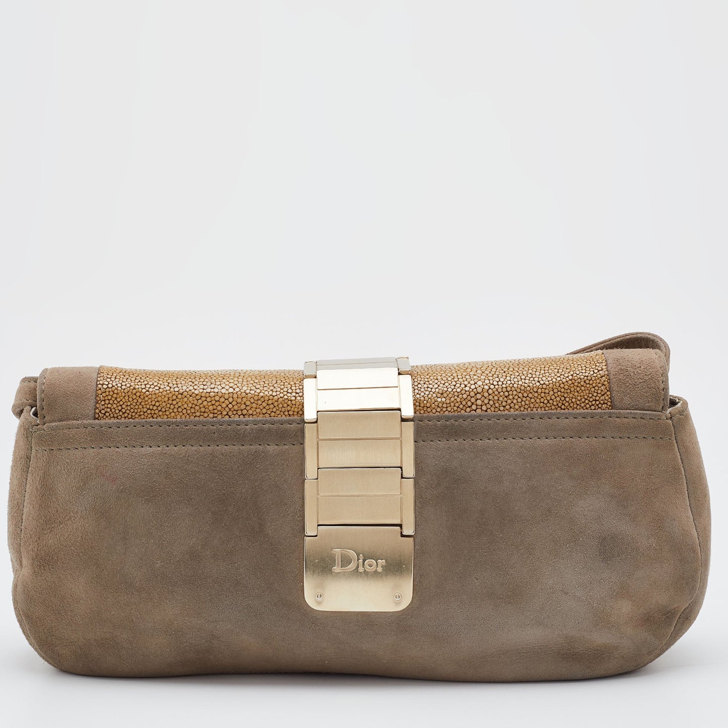 DIOR Grey/Beige Stringray and Suede Flap Saddle Shoulder Bag