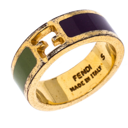 Fendi The Fendista Bicolor Enamel Gold Tone Band Ring Size EU 51