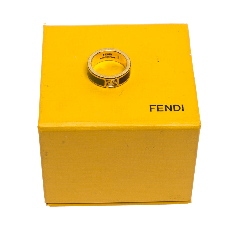 Fendi The Fendista Bicolor Enamel Gold Tone Band Ring Size EU 51