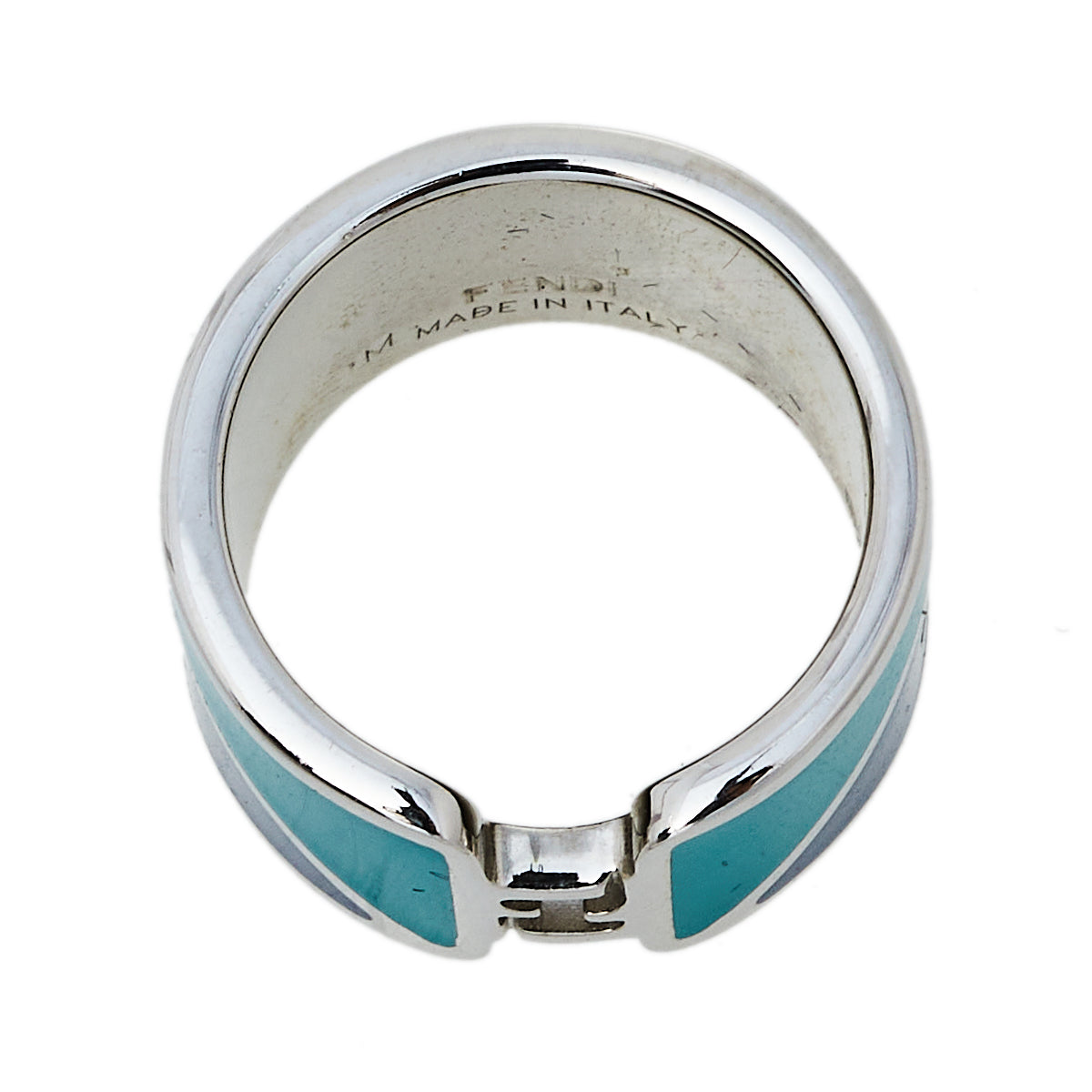 Fendi Bicolor Enamel Fendista Wide Band Ring M