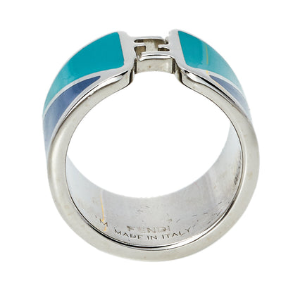 Fendi Bicolor Enamel Fendista Wide Band Ring M