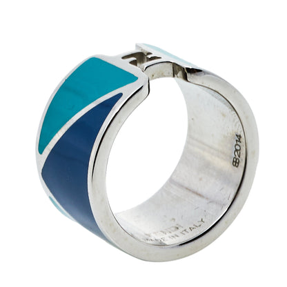 Fendi Bicolor Enamel Fendista Wide Band Ring M