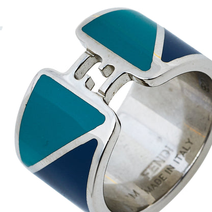 Fendi Bicolor Enamel Fendista Wide Band Ring M