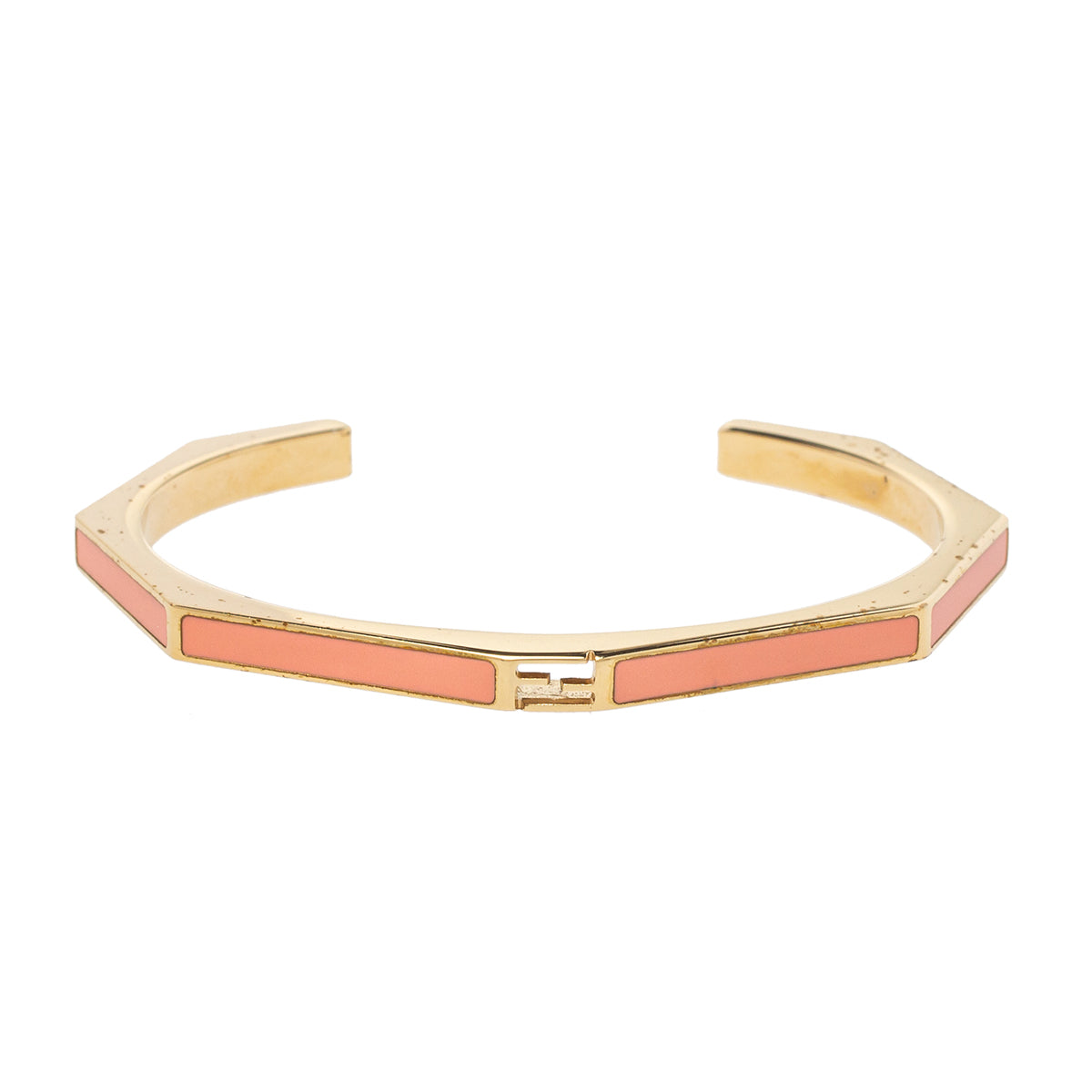 Fendi Pink Enamel Baguette Open Cuff Bracelet S