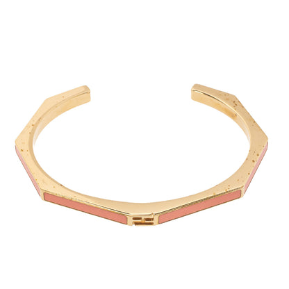 Fendi Pink Enamel Baguette Open Cuff Bracelet S