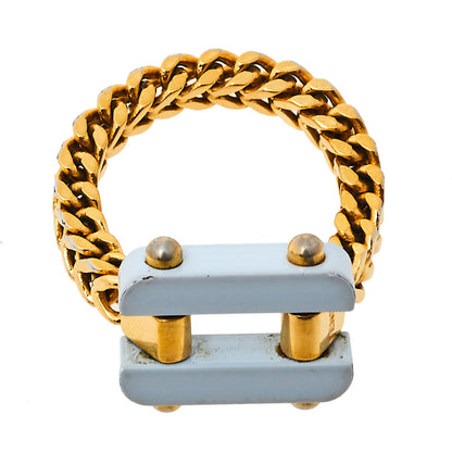 Fendi Pale Blue Resin Charm Chain Link Ring L