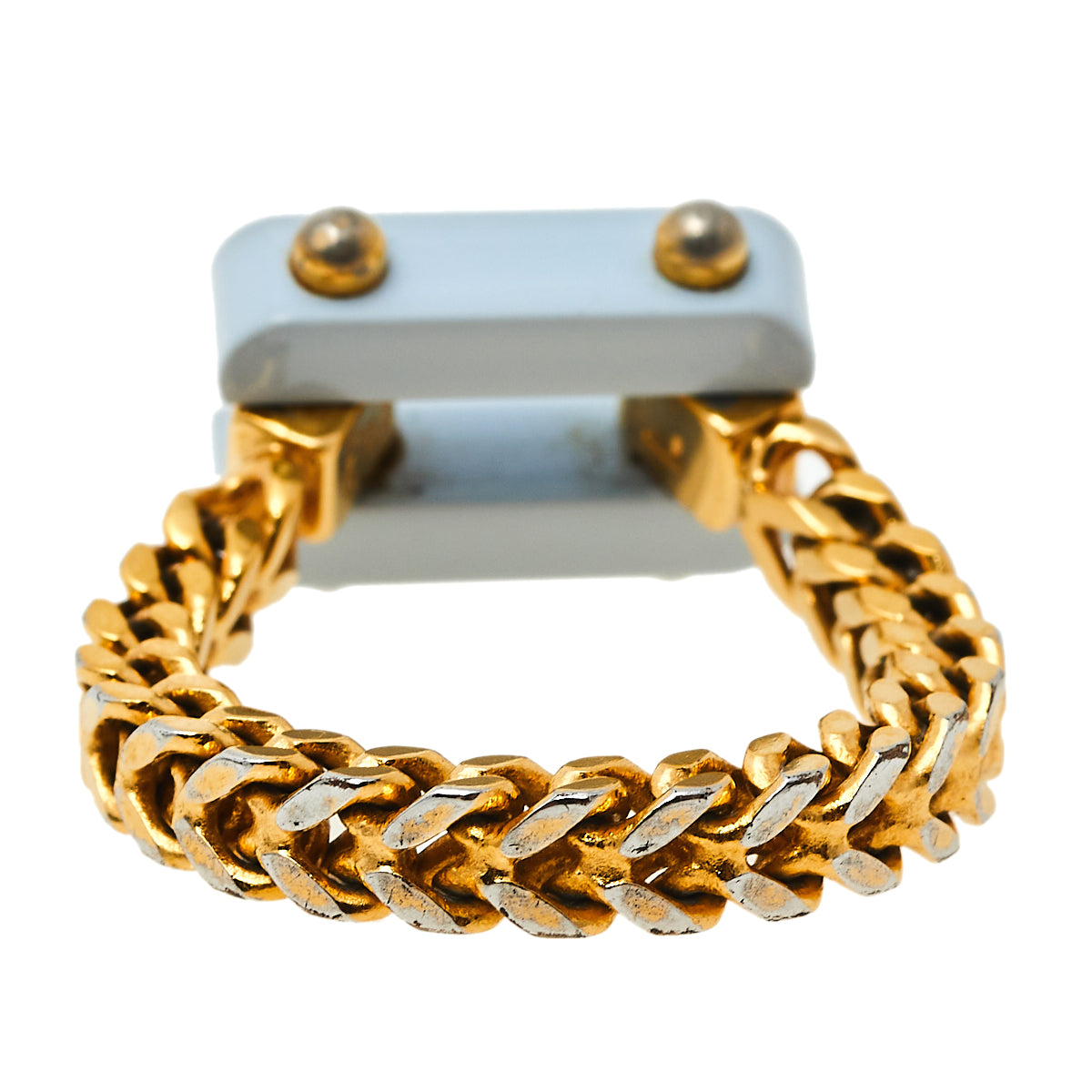 Fendi Pale Blue Resin Charm Chain Link Ring L