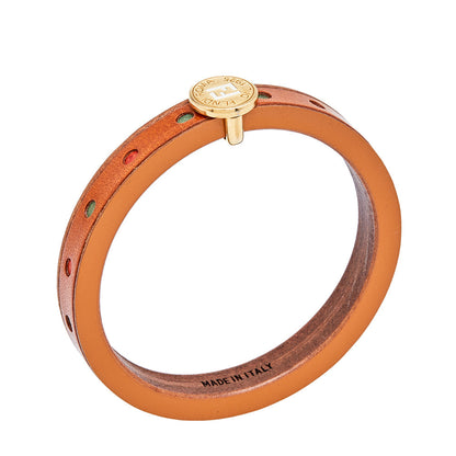 Fendi Wood Leather Multi Color Gold Tone Metal Bangle Bracelet