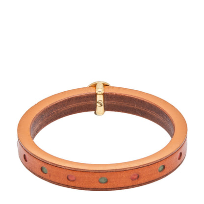 Fendi Wood Leather Multi Color Gold Tone Metal Bangle Bracelet