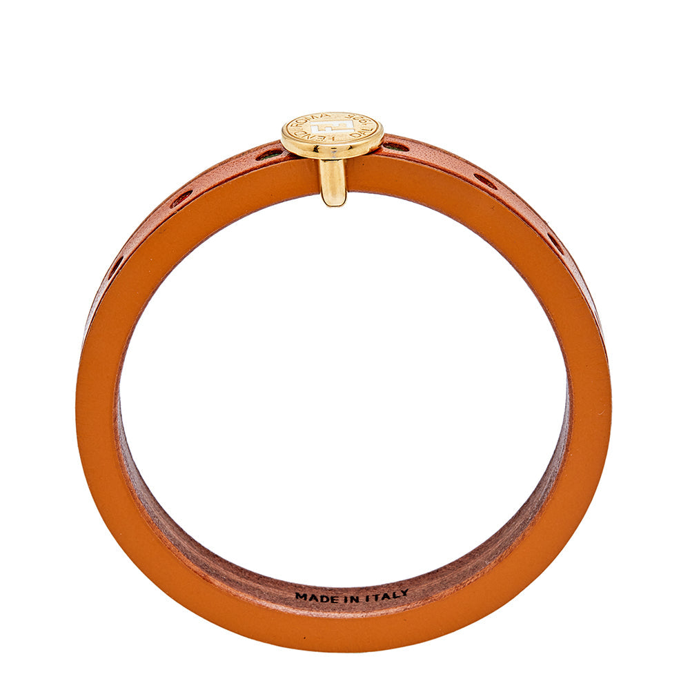 Fendi Wood Leather Multi Color Gold Tone Metal Bangle Bracelet