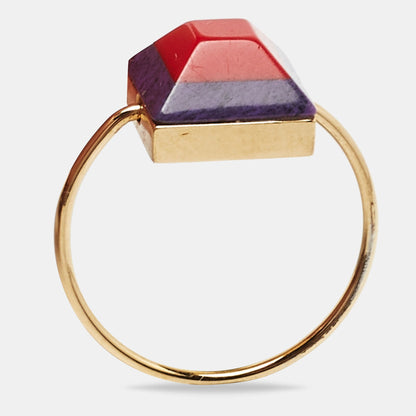 FENDI Resin Gold Tone Ring  Size 52