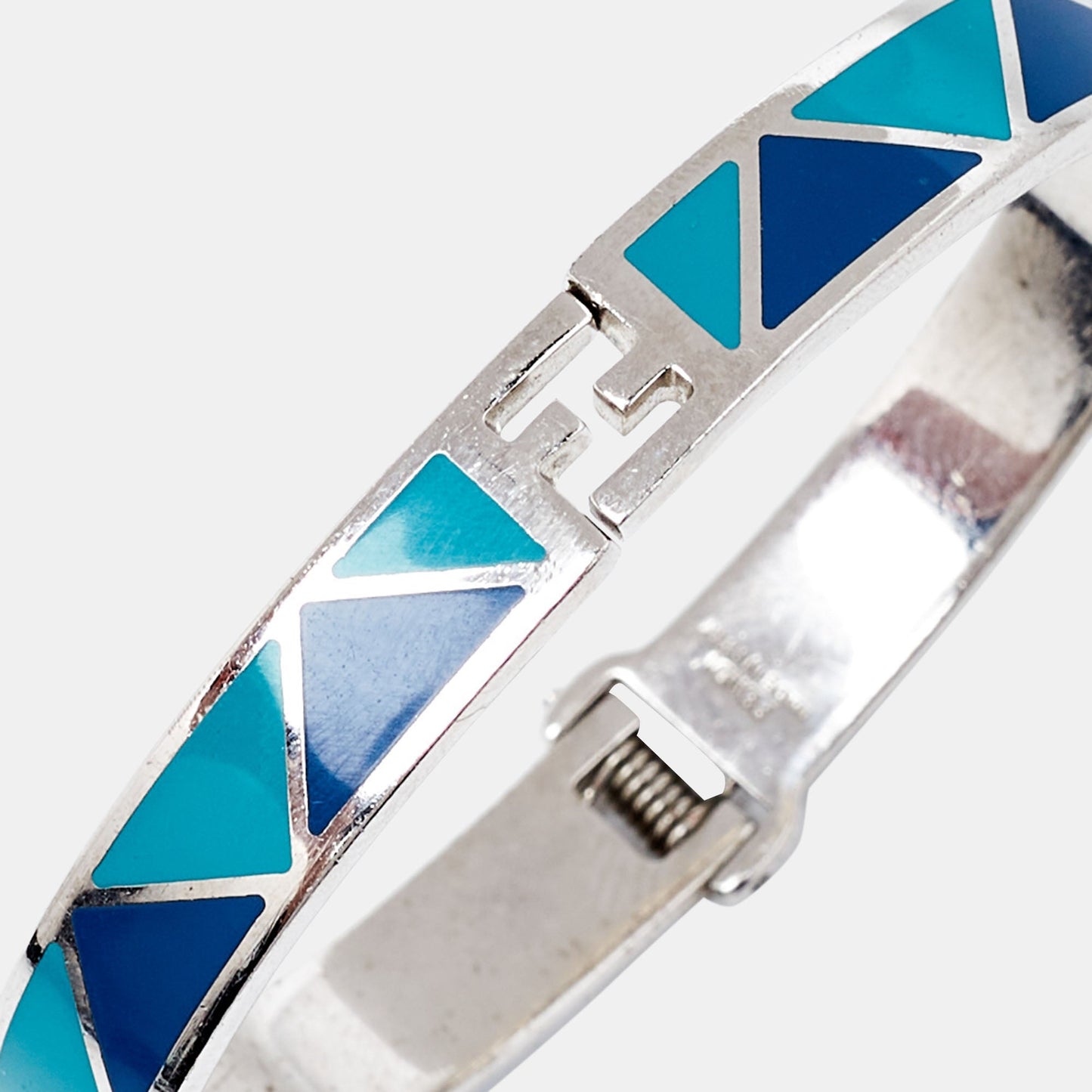 FENDI Green & Blue Enamel Silver Tone sta Cuff Bracelet