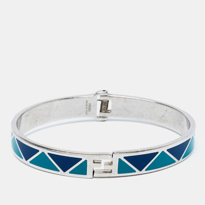 FENDI Green & Blue Enamel Silver Tone sta Cuff Bracelet