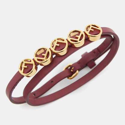 FENDI F is  Leather Gold Tone Bracelet