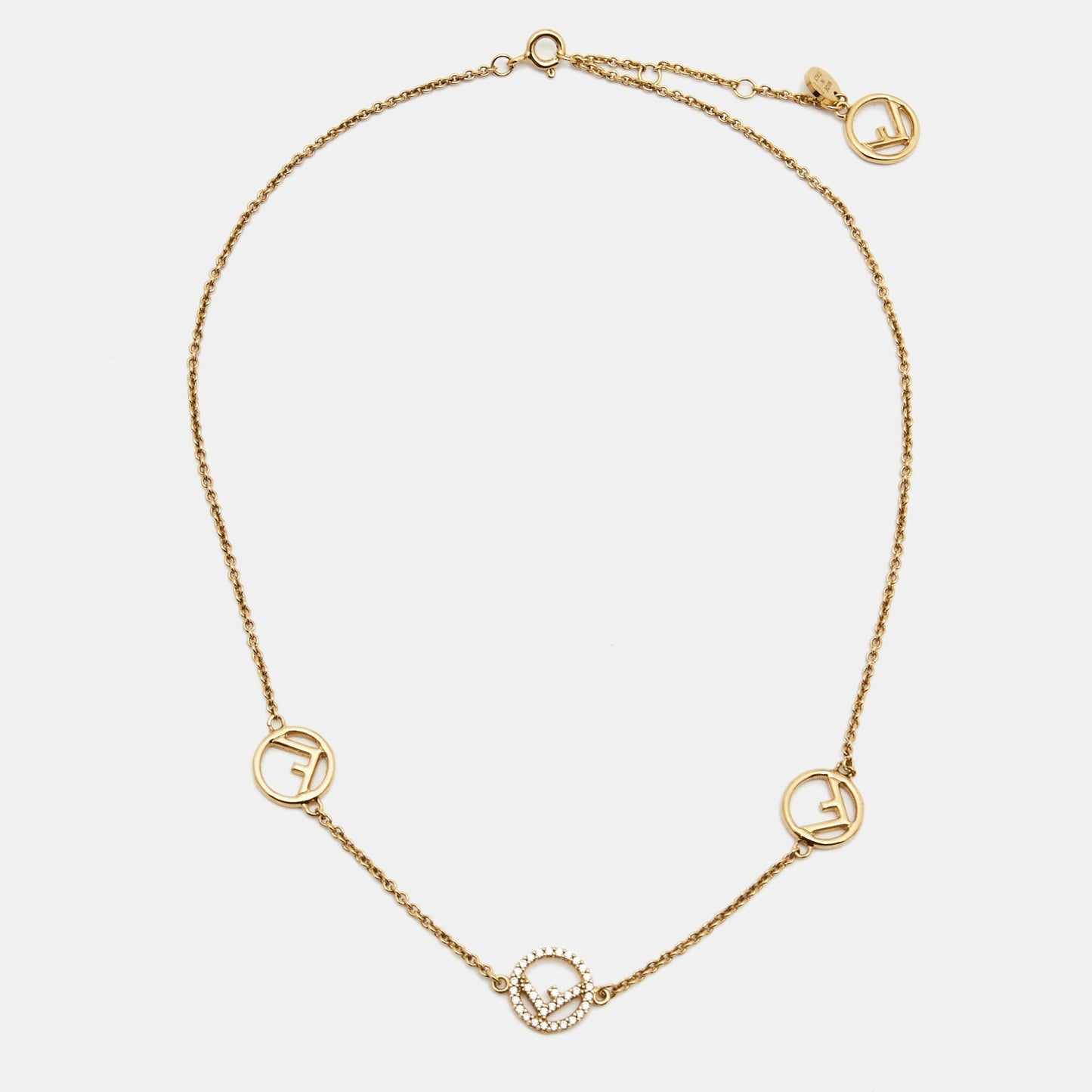 FENDI F is  Crystals Gold Tone Chain Necklace