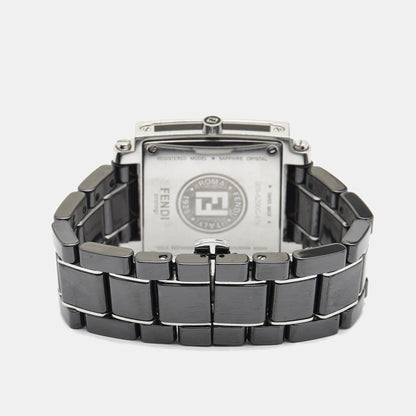 FENDI Black Ceramic Stainless Steel Diamond Quadro 6200G Women's Wristwatch 30 mm