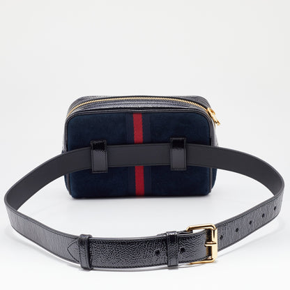 Gucci Navy Blue/Black Suede and Patent Leather GG Ophidia Belt Bag