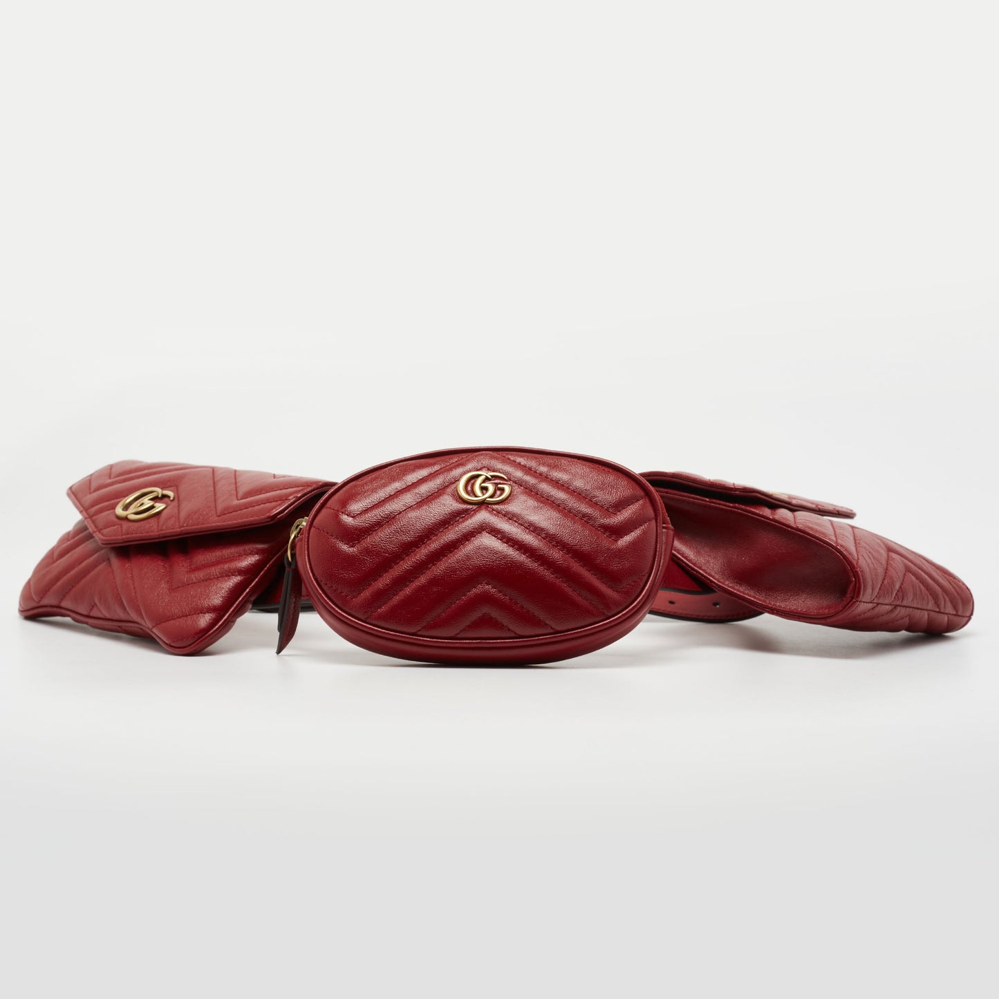 Gucci Red Matelasse Leather GG Marmont 2.0 Multi Belt Bag