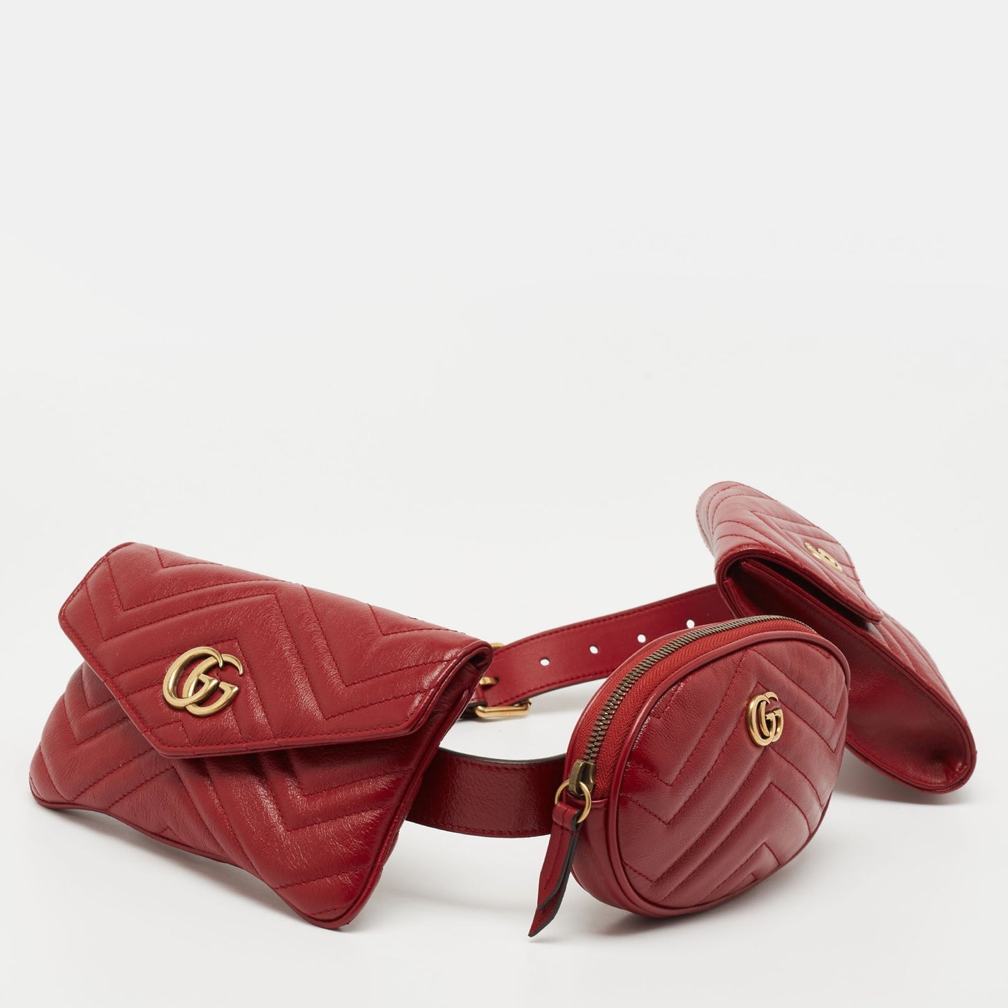 Gucci Red Matelasse Leather GG Marmont 2.0 Multi Belt Bag