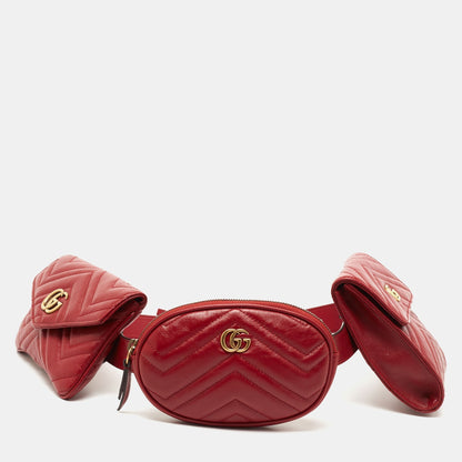 Gucci Red Matelasse Leather GG Marmont 2.0 Multi Belt Bag