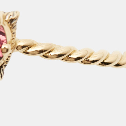 GUCCI Marche des Merveilles Feline Diamond Aquamarine Pink Tourmaline 18K Yellow Gold Cuff Bracelet 16