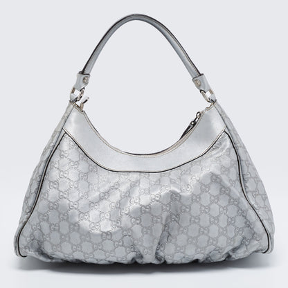 Gucci Silver Guccissima Leather Abbey D-Ring Large Hobo