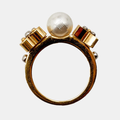 Louis Vuitton Gold Tone Faux Pearl Monogram Ring M