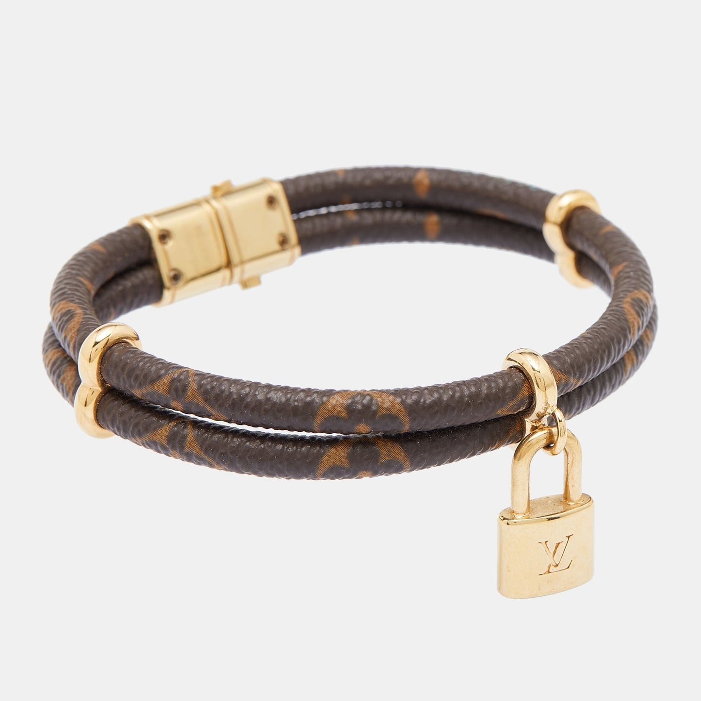 Louis Vuitton Brown Keep It Twice Monogram Canvas Padlock Charm Bracelet