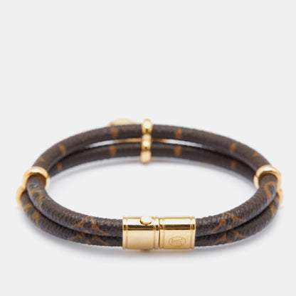 Louis Vuitton Brown Keep It Twice Monogram Canvas Padlock Charm Bracelet