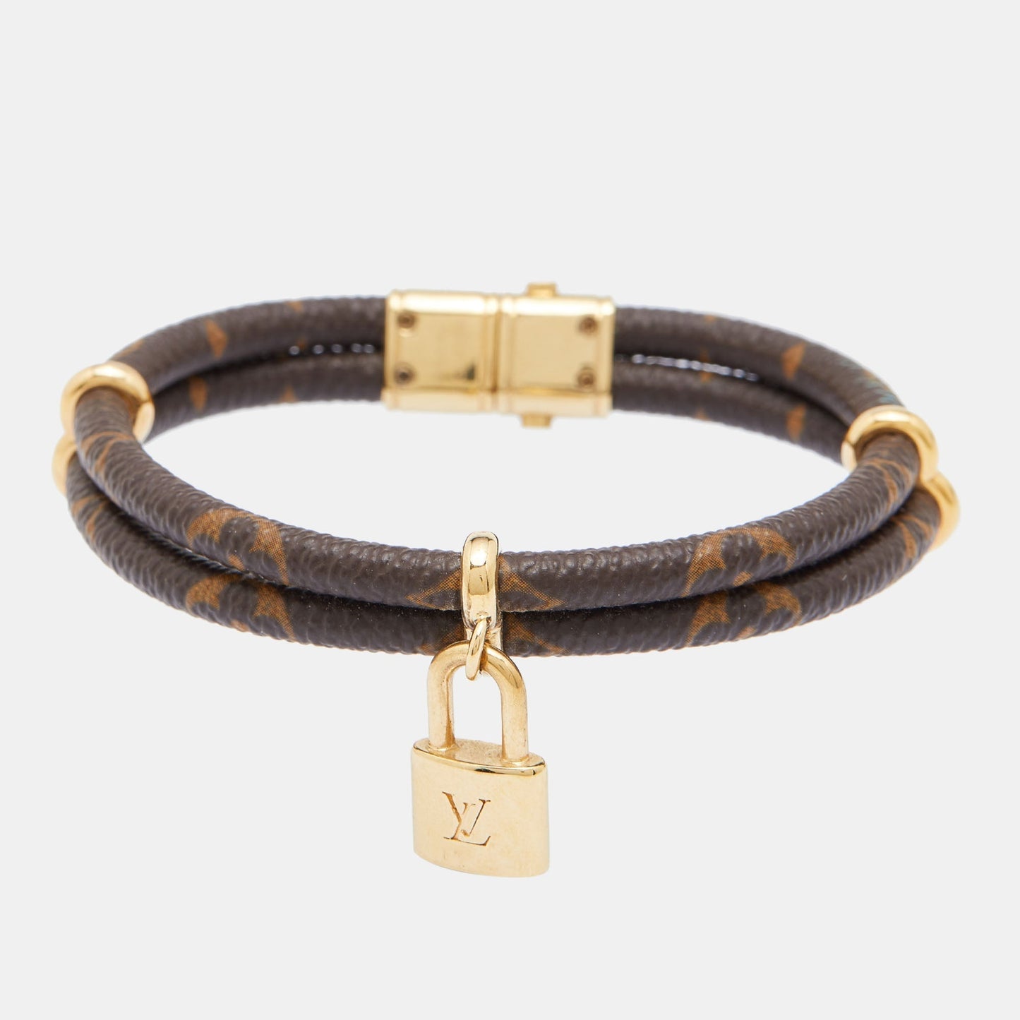 Louis Vuitton Brown Keep It Twice Monogram Canvas Padlock Charm Bracelet