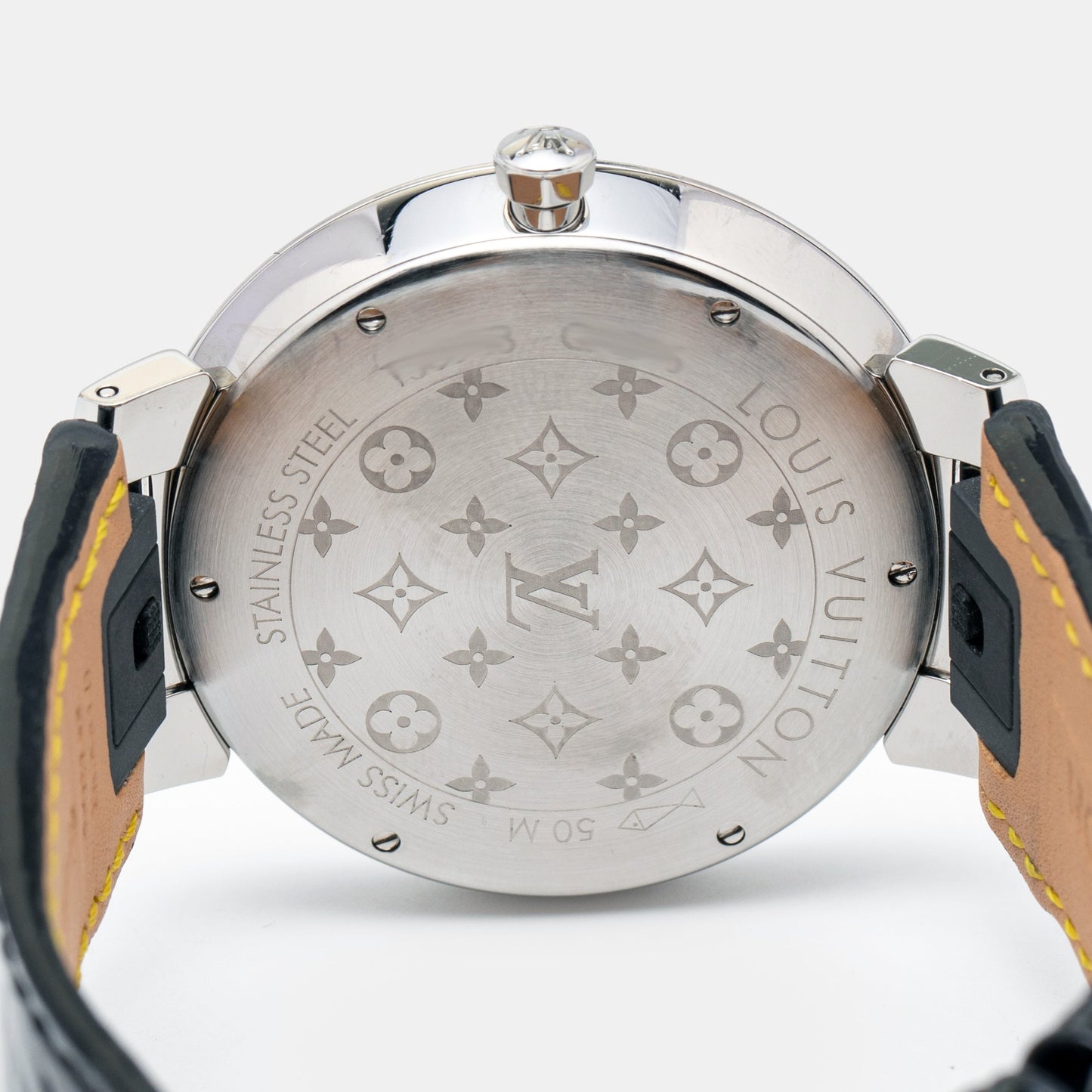 Louis Vuitton Silver Stainless Steel Patent Leather Tambour QA016 Women's Wristwatch 39 mm