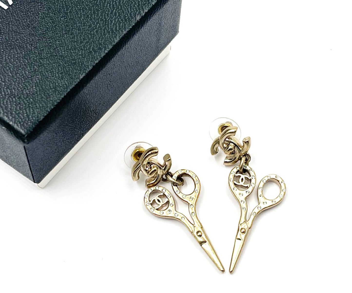 CHANEL Rare Light Gold Turnlock CC Scissors Piercing Earrings