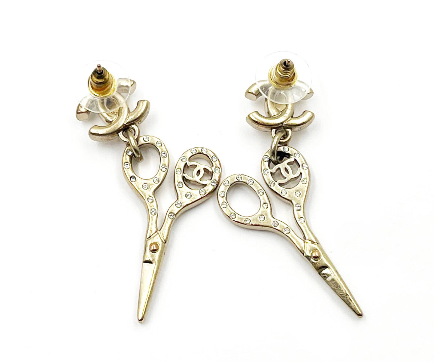 CHANEL Rare Light Gold Turnlock CC Scissors Piercing Earrings