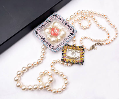 CHANEL Super Rare Runway Gold CC Neon Patchwork Pearl Necklace As Seen on Kremi Otashliyska