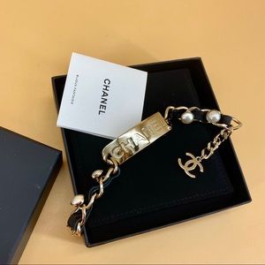 CHANEL metal & leather bracelet