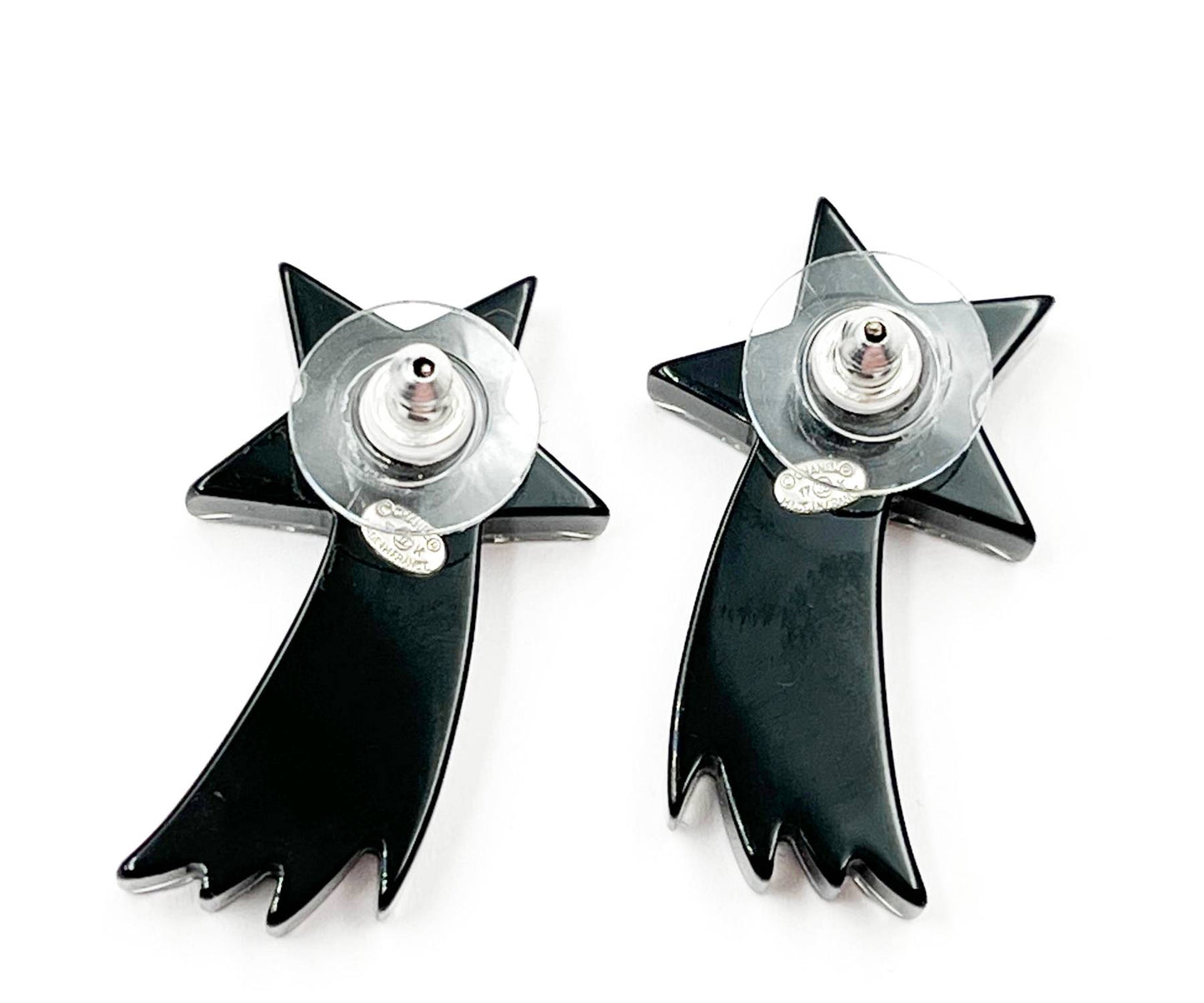 CHANEL Silver CC Black Purple Glitter Shooting Star Piercing Earrings