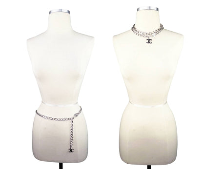 CHANEL Silver CC Chain Belt Necklace