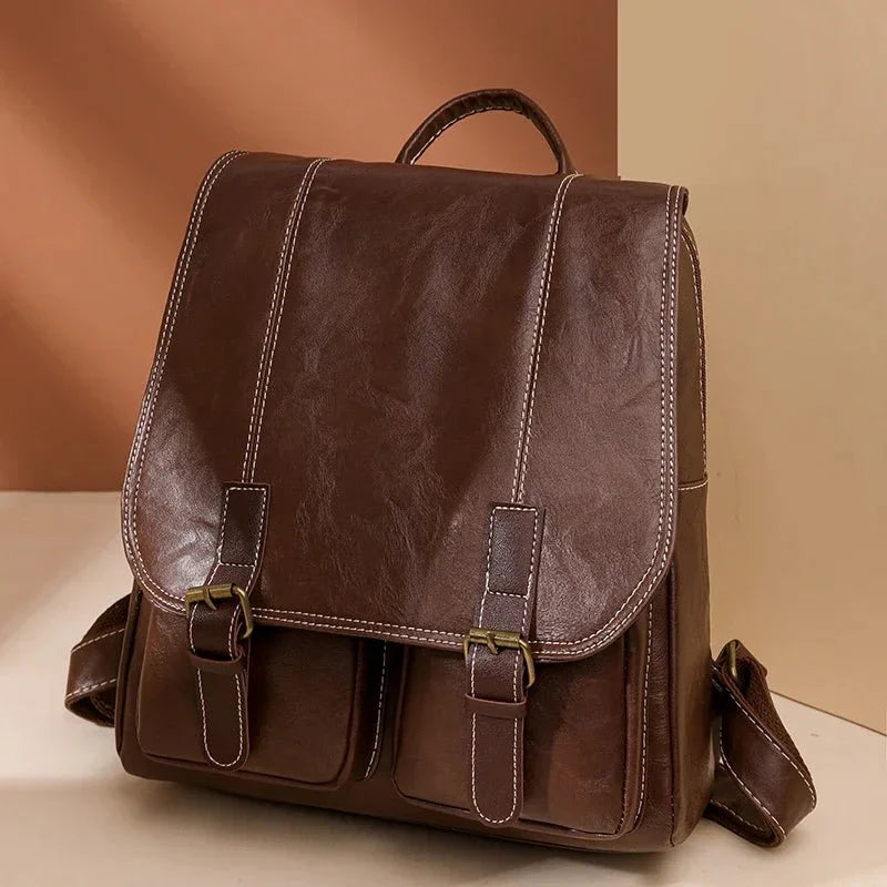 Soft Faux Leather Vintage Backpack - BagsAttra