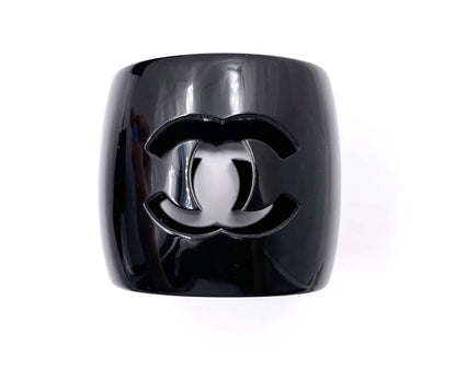 CHANEL Vintage Black CC Cutout XL Thick Bangle Bracelet